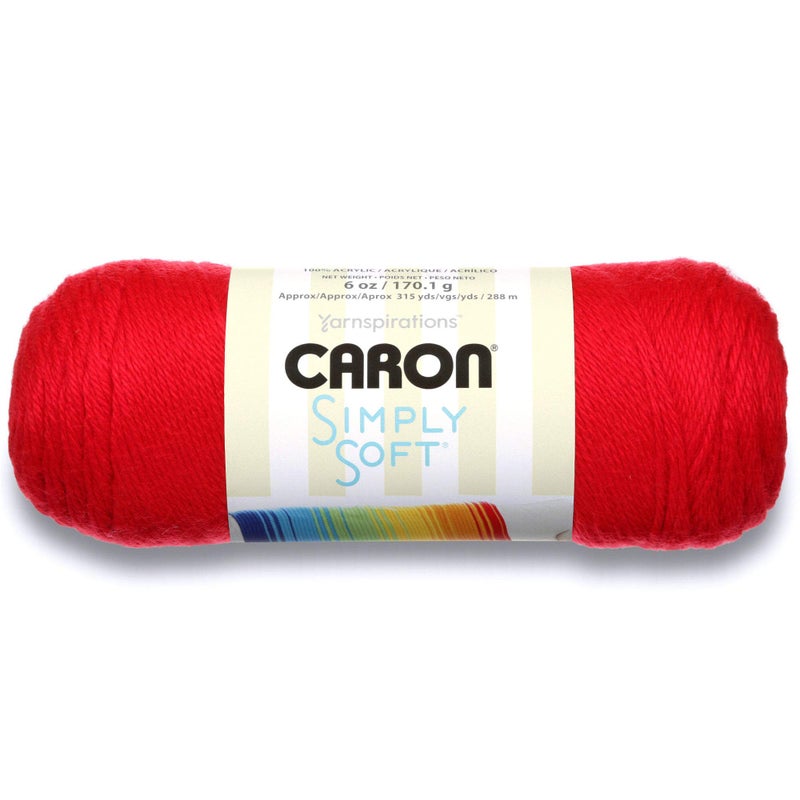 Caron Simply Soft Solids Yarn (4) Medium Gauge 100% Acrylic - 6 oz - Red - Machine Wash & Dry - Image 1